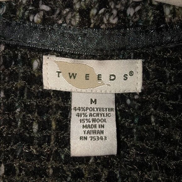 Tweeds M Wool Blend Olive Green Teal Gray White Boucle Chunky Knit Cardigan - Picture 12 of 15